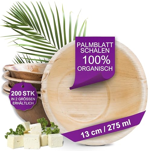 Waipur Bio Palmblattschalen - 200 Schalen Ø 13 cm / 275 ml - Premium Einweg Geschirr kompostierbar - Palmblatt Suppenschalen - Einwegschalen von Waipur