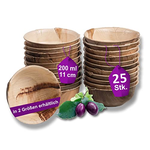 Waipur Bio Palmblatt Schalen - 25 Schalen Ø 11 cm / 200 ml - Premium Einweg Geschirr kompostierbar - Dessertschalen ähnl. Bambus Schalen von Waipur