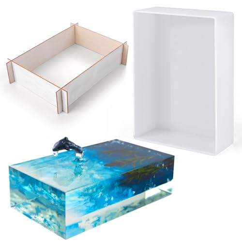 Waitamo Epoxidharz Formen Rechteck mit Holzrahmen Rechteckige Silikonform für Epoxidharz für DIY Art Flower Preservation Buchenden Dekorationen (7.5x5.2x1.9in) von Waitamo