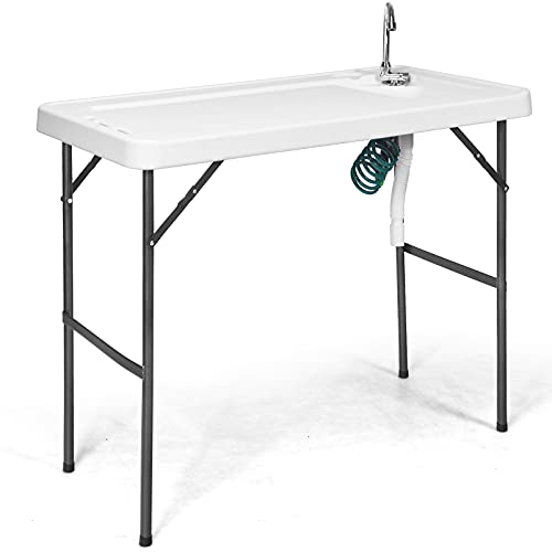 ReunionG Klappbarer Fischreinigungstisch mit Spüle, tragbarer Camping-Filetiertisch mit faltbarem Wasserhahn, Sprühdüse und Ablaufschlauch, robuste Fischreinigungsstation für Garten, Picknick von Waitpant
