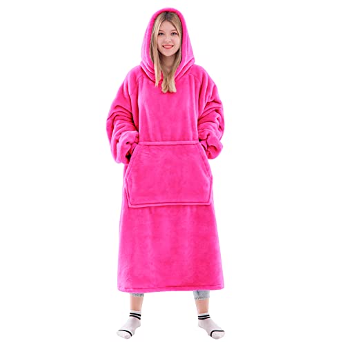 Waitu Tragbare Decke, Sweatshirt, Geschenke für Frauen und Männer, super warme und gemütliche Riesendecke, Hoodie, dicke Flanelldecke mit Ärmeln und riesiger Tasche – Rose von Waitu