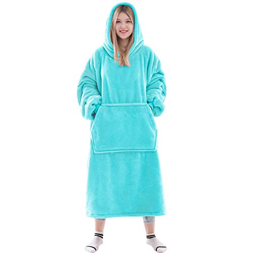 Waitu Wearable Blanket Sweatshirt for Women and Men, Super Warm and Cozy Big Blanket Hoodie, Thick Flannel Blanket with Sleeves and Giant Pocket - Cyan von Waitu