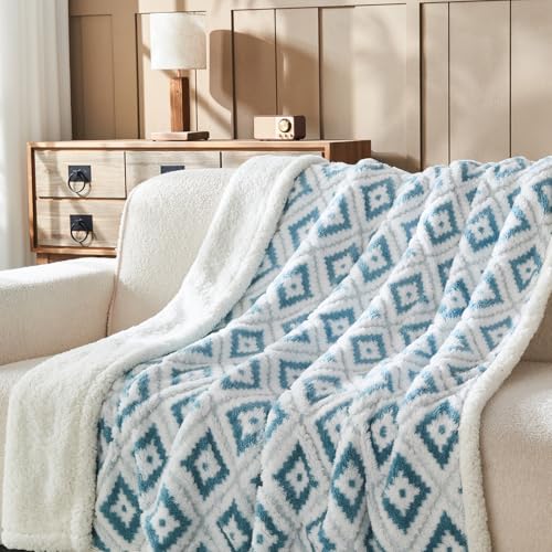 Wajade Böhmische Kuscheldecke Rhombus Flauschige Fleecedecke Winter Warme Plüschdecke Luxuriöse Kunstfelldecke Weiche Decke für Bett Couch - Blau 153 * 203 von Wajade