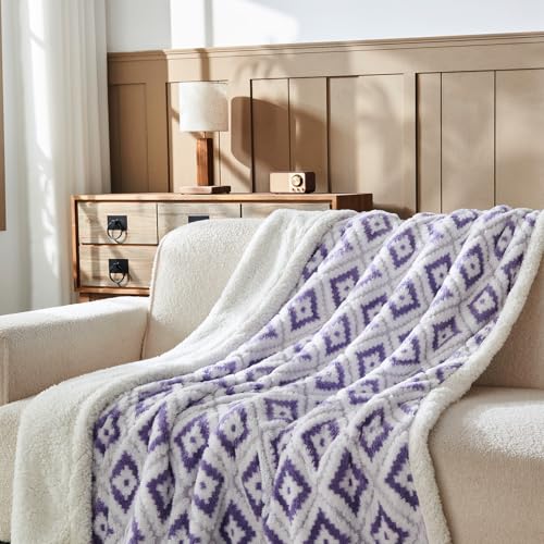 Wajade Böhmische Kuscheldecke Rhombus Flauschige Fleecedecke Winter Warme Plüschdecke Luxuriöse Kunstfelldecke Weiche Decke für Bett Couch - Violett 127 * 153 von Wajade