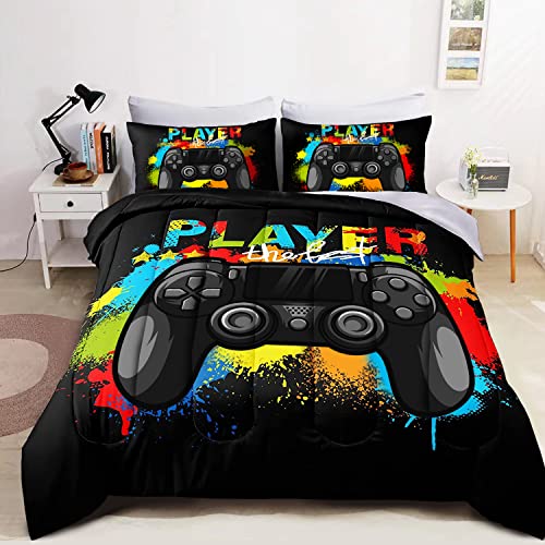 Wajade Kinder Gamer Bettdecke Set Twin Size Bett in einer Tasche für Jungen und Mädchen, Spannbetttuch, zwei Kissenbezüge & Kissenbezüge von Wajade