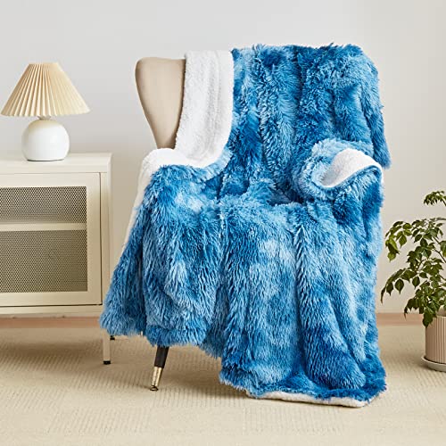 Wajade Kunstfelldecke – Sherpa Schafdecke – Comfort Luxuriöse Flauschige Kuscheldecke – weiche Decke für Couch und Bett – 160 x 200 cm –Blaue und weiße Farbe von Wajade