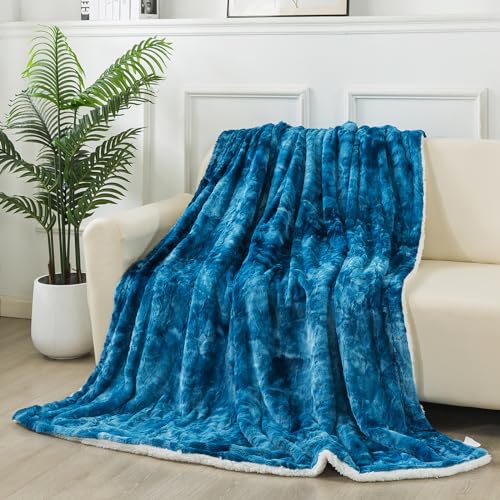 Wajade Kunstfelldecke – Sherpa Schafdecke – Comfort Luxuriöse Flauschige Kuscheldecke – weiche Decke für Couch und Bett – 160 x 200 cm –BlueWhite von Wajade