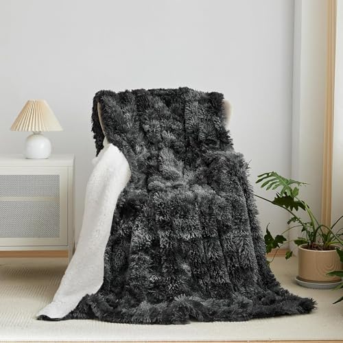 Wajade Kunstfelldecke – Sherpa Schafdecke – Comfort Luxuriöse Flauschige Kuscheldecke – weiche Decke für Couch und Bett – 160 x 200 cm – Schwarz von Wajade