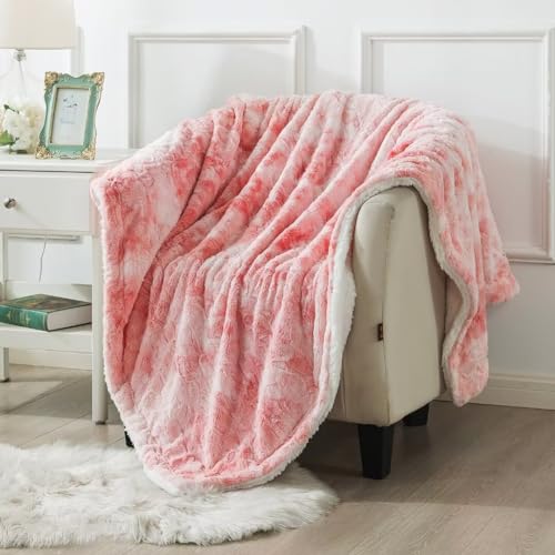 Wajade Kunstfelldecke–Sherpa Schafdecke–Comfort Luxuriöse Flauschige Kuscheldecke–weiche Decke für Couch und Bett–rosa weiß-130x160cm von Wajade