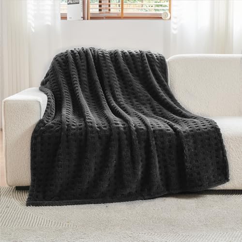 Wajade Kuscheldecke Flauschig Kunstfelldecke Decke Sofa Waffel Sofaüberwurf warm Sofadecke Comfort Couchdecke weiche Wohndecke für Couch und Bett 178 x 203 cm Black von Wajade
