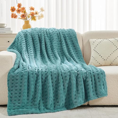 Wajade Kuscheldecke Flauschig Kunstfelldecke Decke Sofa Waffel Sofaüberwurf warm Sofadecke Comfort Couchdecke weiche Wohndecke für Couch und Bett 178 x 203 cm Light Cyan von Wajade