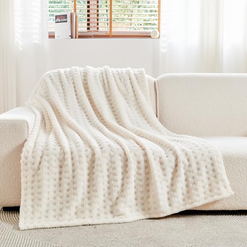 Wajade Kuscheldecke Flauschig Kunstfelldecke Decke Sofa Waffel Sofaüberwurf warm Sofadecke Comfort Couchdecke weiche Wohndecke für Couch und Bett 178 x 203 cm White von Wajade
