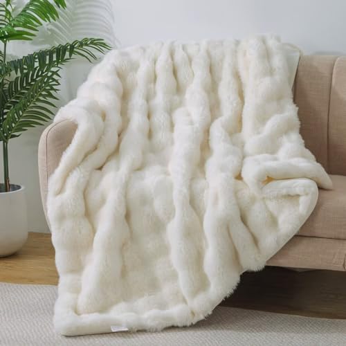 Wajade Luxus Kunstfelldecke – Sherpa Schafdecke–Comfort Luxuriöse Flauschige Flauschige Decke-Dicke Sofadecke Couchdeck 130cm x 160 cm –White von Wajade
