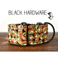 Alle Augen Auf Us-Martingale-Hundehalsband. Einstellbar, Handgefertigt. Stoff Aus 100 % Baumwolle. Grüne Augen, Im Dunkeln Leuchtende Wakakán von Wakakan