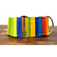 Funky Martingale Hundehalsband. Verstellbar, Handgefertigt Aus 100 % Baumwollstoff. Bunte Streifen, Regenbogen. Wakakan von Wakakan