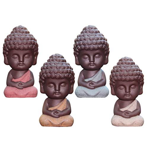Wakauto 4Pcs Buddha Tee Haustier Mini Mönch Figuren Mönch Tee Haustier Fee Garten Figuren Mini Landschaft Ornament Puppenhaus Bonsai (Zufällige Kleidung Farbe) von Wakauto