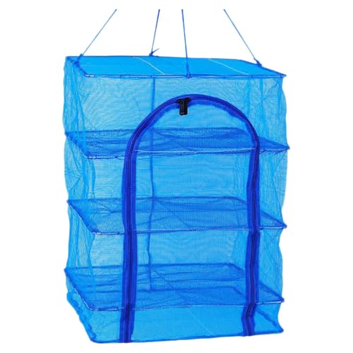 Wakauto Trocknungsnetz 4 Schichten Faltbare Mesh Trockennetz Hanging Drying Net zum Aufhängen Hängende Korb mit Reißverschluss für Kräuter Fisch Herb Pflanze Spielzeug 66X45X45cm Blau von Wakauto