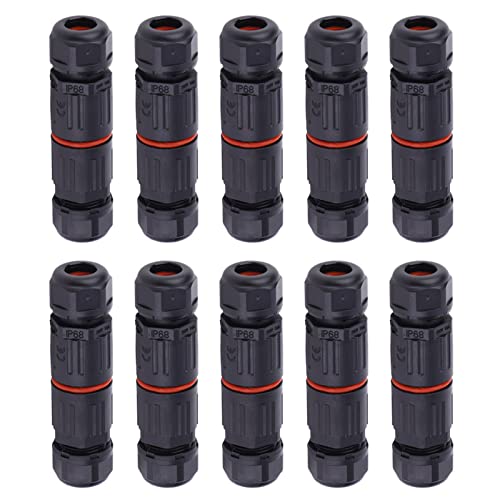 10Pcs Elektrischer Kabeldrahtverbinder, 3Pin IP68 Wasserdichter Stecker Kupfer Elektrischer Wetterfester Block Outdoor-Steckdose für Stromversorgungsnetz von Wakects