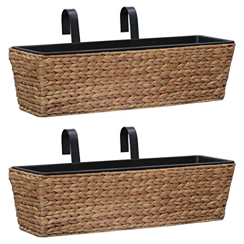 2 Stück Wasserhyazinthe Garten Pflanzgefäß Hängender Balkon Weben Pflanzgefäß Trapez Pflanzgefäß Set für Outdoor Terrasse mit Zinkbehältern innen, 60 x 20 x 18 cm von Wakects