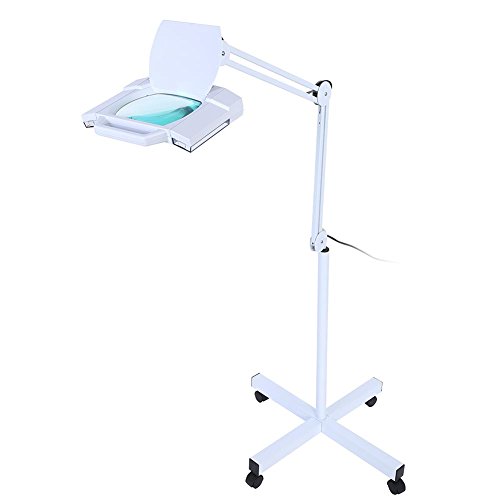 5 x Lupenlampe mit Vergrößerung, LED, auf Fuß, 220 V, Lupenlampe mit verstellbarem Arm, drehbar, für Arztpraxis, Schönheitssalon, Kliniken, Tattoos, Spa, Juweliere, Uhren von Wakects