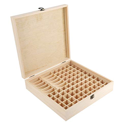 Aromatherapie ätherische Öle, 87 Schlitze Holz Aromatherapie Öl Aufbewahrungsbox für Zuhause Geschäfte Organizer, 35,5 x 35,5 x 9,2 cm von Wakects