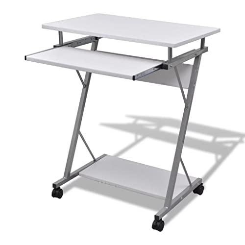 Bürotisch Computertisch Druckertisch mit 4 Rollen Tastaturauszug 60 x 40 x 75 cm Mehrfabrig (Weiß) von Wakects