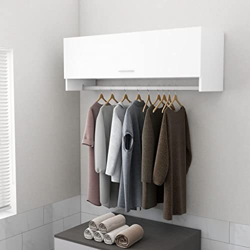 Hängeschrank, Kompaktschrank mit Kleiderstange, Wandschrank mit 2 Fächern und Türen für Schlafzimmer Badezimmer Balkon 100 x 32,5 x 35 cm Weiß von Wakects