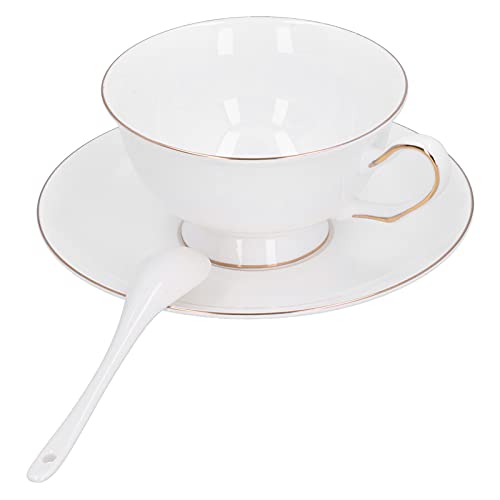 Hohe Porzellan Kaffeetassen Set, Teetassen mit Goldrand, Set mit 4 weißen Kaffeetassen, Cappuccino Kaffeetassen, Geschirr mit Untertasse, Löffel, Geschenkset für Kaffee und Gläser von Wakects