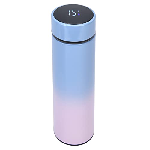 Isolierflasche 500 Ml Thermoskanne Edelstahl Heißgetränke Thermosflasche mit LED Temperaturanzeige für Schule, Sport, Outdoor, Fitnessstudio 6,5 X 23,5 Cm (Oben blau und unten pulverbeschichtet) von Wakects