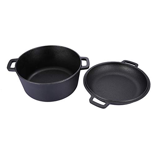 Kochtopf aus Gusseisen,2 in 1 Kombitopf-Bräter 26 cm Dutch Oven Gusseisen Topf für alle Herdarten inkl. Induktion geeignet, hitzebeständig von Wakects