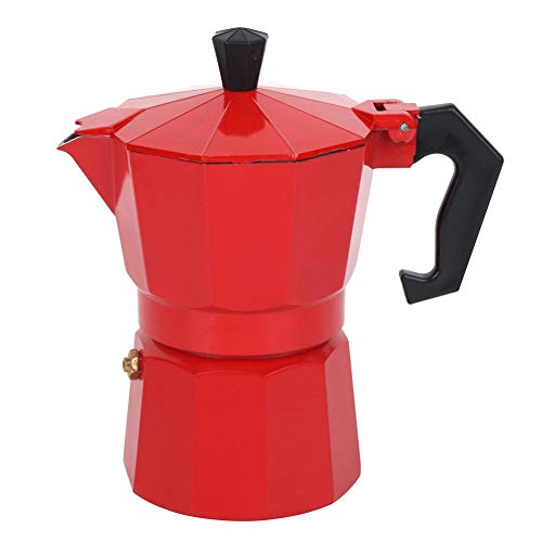 Mokka-Topf für 6 Tassen, klassische italienische Kaffeemaschine aus Aluminium, Kaffeemaschine mit Griff gegen Verbrühungen für Küche, Camping, Büro, 300 ml (rot) von Wakects