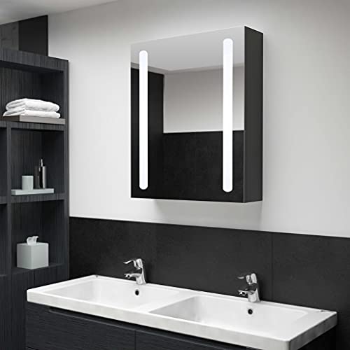 Spiegelschrank für Badezimmer, Wandschrank für Badezimmer mit LED, Wandschrank mit Türen und 3 Ablagen, Spanplatte, 50 x 13 x 70 cm, Anthrazit von Wakects
