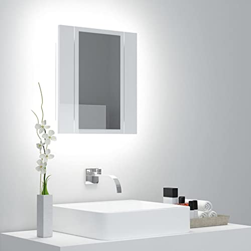 Spiegelschrank für Badezimmer, Wandschrank mit LED, Badezimmerschrank mit 2 Einlegeböden, 2 Einlegeböden, 2 Türen, Spanplatte, 40 x 12 x 45 cm, Weiß glänzend von Wakects