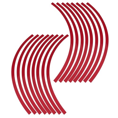 Wakects 16 Stcs Rad Reflexion Tape Rand Streifen Aufkleber für Autos & Motorräder mit Hohem Temp-wasserdicht Vorgezogen (Rot) von Wakects