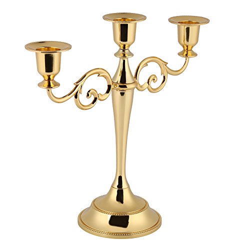 Wakects 3-Armiger Kerzenständer Europäischer Stil Kerzenhalter aus Metall Vintage-Stil Dekorativer Kerzenhalter für Candle-Light-Dinner, Hochzeit, Party, Weihnachten 10,5 X 25 cm(Gold) von Wakects