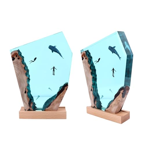Wakects Atemberaubende Ozean-Taucherwal-Nachtlicht, Exquisite Handgefertigte Kunst, Faszinierende Holzlampe für Umweltfreundliches mit Epoxidharz-Schreibtischkunst Ornamenten von Wakects