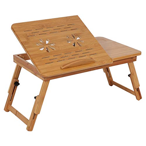 Laptoptisch, Bett Lap Schreibtisch, Bambus Laptoptisch Notebooktisch,Tragbare Buch Lesetablett Ständer mit Schublade Regal Schlafsaal Bett Lap Schreibtisch von Wakects