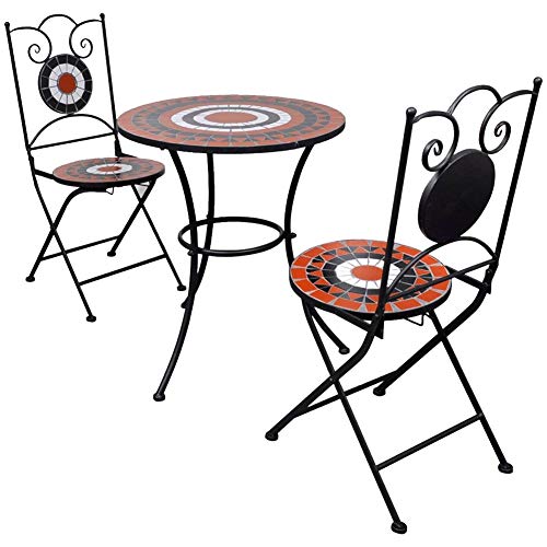 Wakects Bistrotisch-Set, Mosaik-Tisch mit 2 Stühlen, Gartenmöbel-Set, Tisch und Stühle für den Außenbereich, Balkon aus Keramikfliesen, Terracotta von Wakects