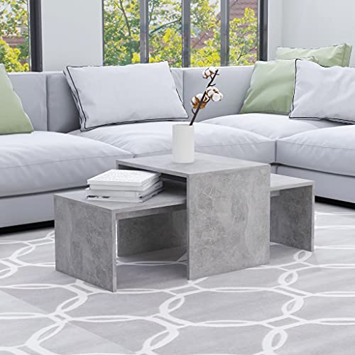 Wakects Couchtisch-Set, moderne Couchtische, zusammenklappbar, aus Holz, Spanplatte, Tische, Wohnzimmer, multifunktional, Farbe Grau / Beton von Wakects