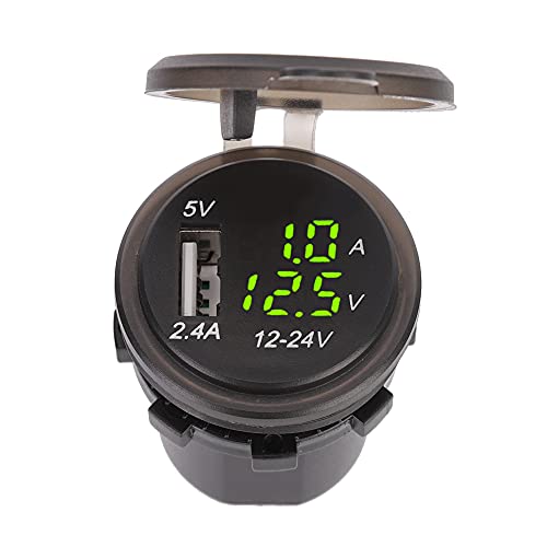 Wakects DC12/24 V 2.4A USB Digital Thermometer Voltmeter Amperemeter für Autoboot -Marine mit Wasserdicht (GREEN) von Wakects