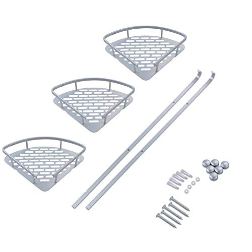 Wakects Dreieckige Eckhalterung aus Aluminium, silberfarben, Eck-Duschregal, dreilagig, zur Aufbewahrung im Badezimmer, 56 x 23 x 30 cm von Wakects