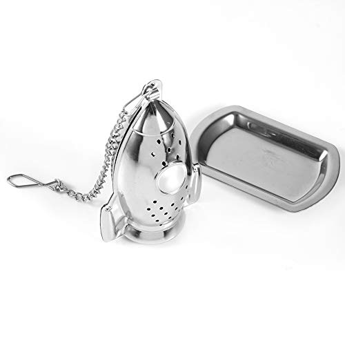 Wakects Edelstahl -Tee -Infuser Lose Blatt Teesiebs Raketendform mit Tropfschale für Küchenbüro Wohnzimmer von Wakects