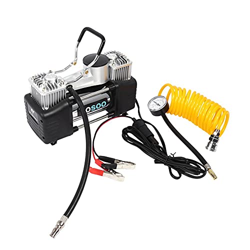 Wakects Tragbarer Luftkompressor, Elektrischer Luftkompressor, Tragbar, Doppelte Luftpumpe, mit 3 Düsenadaptern, für Limousine, LKW, Motorisiertes Fahrrad von Wakects