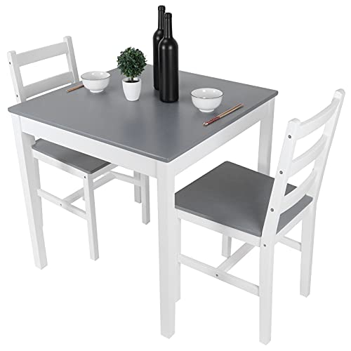 Wakects Esstisch und Stühle,Modernes Design 3-teilige Esszimmergruppe Kiefernholz Tischgruppe mit 1 Tisch + 2 Stühle für Küche Wohnzimmer Grau (Grau) von Wakects