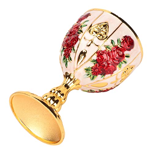 Wakects Gold Kelch, Zinklegierung Retro -geprägter Blumenmuster Eleganter Zuhälterbecher, Kleiner Vintage -Weinbecher, Ideal für Home Party Bankett -Hochzeitsdekor, mit Emaille (Goldene weiße rote von Wakects