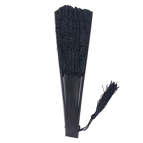 Wakects Hallow Lace Design Folding Lüfter, Handlüfter für Performance, Ideal für Tanz und Partys mit Quasten (BLACK) von Wakects