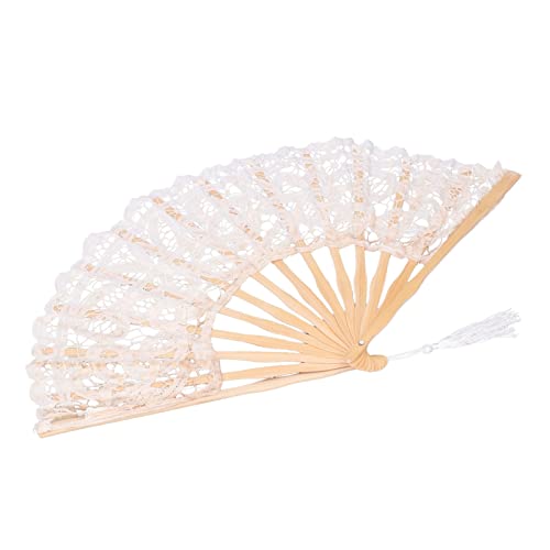 Wakects Hallow Lace Design Folding Lüfter, Handlüfter für Performance, Ideal für Tanz und Partys mit Quasten (Beige) von Wakects