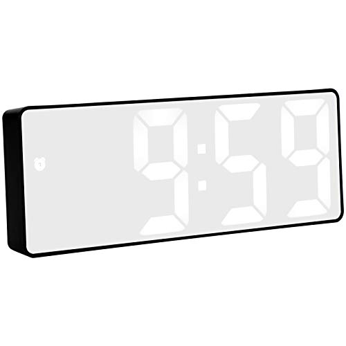 Wakects LED Mirror Wecker, USB Digitaler Tisch Wiederaufladbares Spiegeldekor für Modedekorationen, Geschenke, Erinnerungen und Mehr mit Modernem Design, Stillen Betrieb, Dual Power -Optionen von Wakects