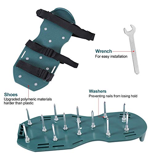 Wakects Lawn Lerator Sandals Gras -Belüftungsschuhe mit 26 Eisenspitzen für die Bodenbelüftungsbänder für die Rasengartenterrasse (3 Riemen) von Wakects