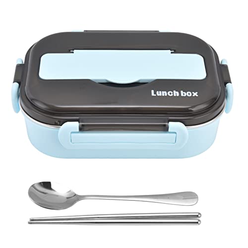 Wakects Lunchbox mit 3 Fächern und Besteck aus Edelstahl Bento Box Thermo-Lunchbox für Büro, Arbeitsessen, Schule, 1 l, 23 x 16,5 x 7,5 cm (Blau) von Wakects